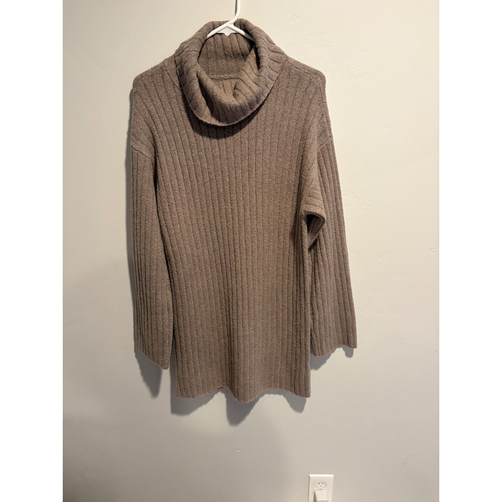 Abercrombie & Fitch Ribbed Turtleneck Tunic Sweater Taupe Brown SP
